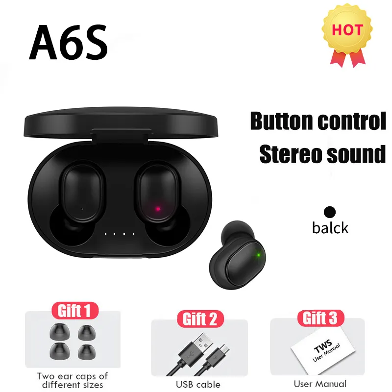 A6S TWS Earbuds Fone Bluetooth oortelefoons Draadloze hoofdtelefoon Ruis Stereo Sound Annulerende oordopjes met MIC Wireless Bluetooth -headset