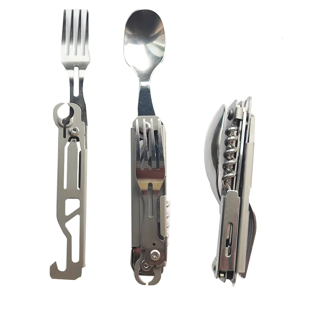 Dinnerware Define Fla talheres dobráveis ​​multi -funcional Utensílios de acampamento ao ar livre Campo de utensílios de mesa Combo Feracas dobráveis ​​e colher Ferramentas de acampamento 230503