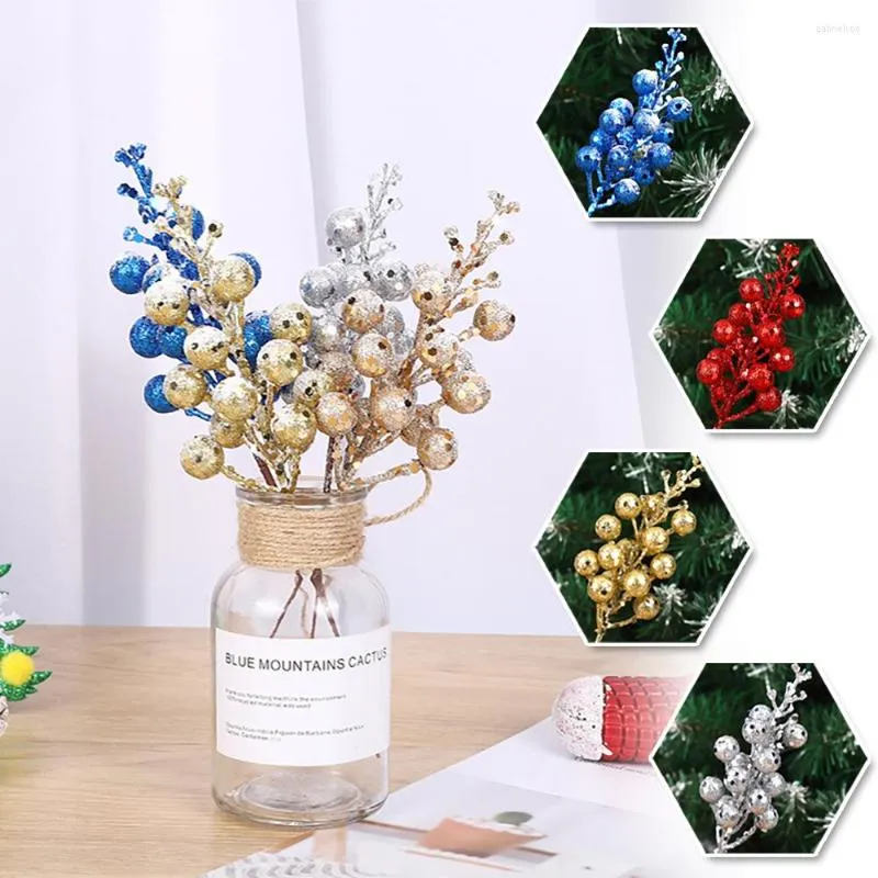 Decorative Flowers 10Pcs Artificial Berry Stems Glitter Fake Branch For Garland Wreath DIY Accessories Home Christmas Tree Decoration