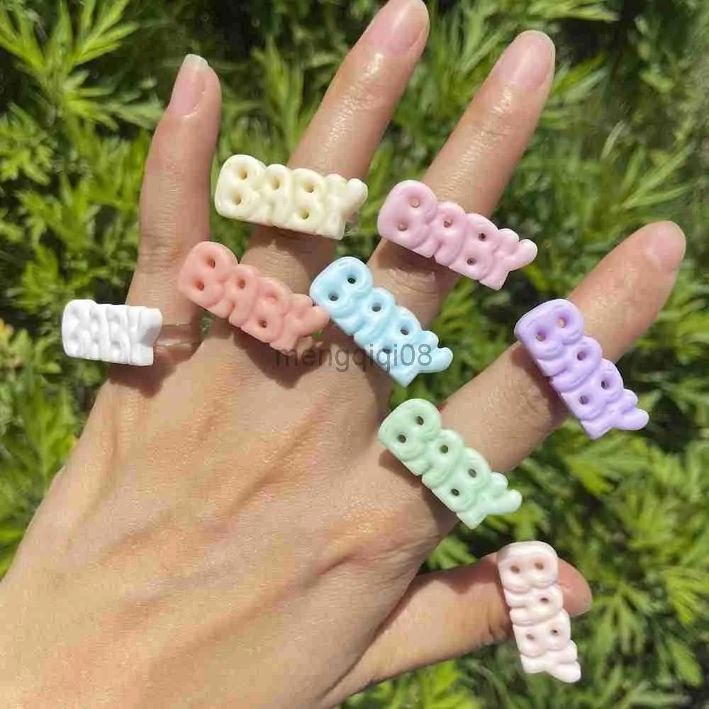 Band Rings Lost Lady New Colorful Letter BABY Finger for Women Cute Transparent Resin Ring Wholesale Jewelry Girls Party Gifts Bijoux Y23