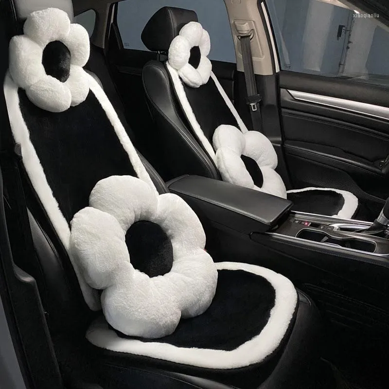 Capas de assento de carro Universal Black White Winter Pluxh Prodective Cushion Ornamentos interiores quentes