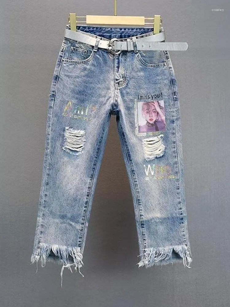 Damjeans S-3XLCasual Hög midja slits med löst skurna avskurna kanter 2023 Fashionabla kläder