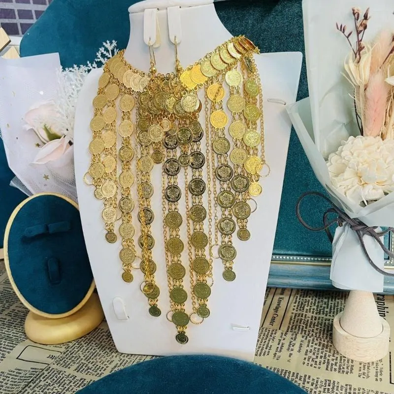 Halskette Ohrringe Set 2023 24 Karat vergoldet Dubai Schmuck Damen Party Geschenk YY10057