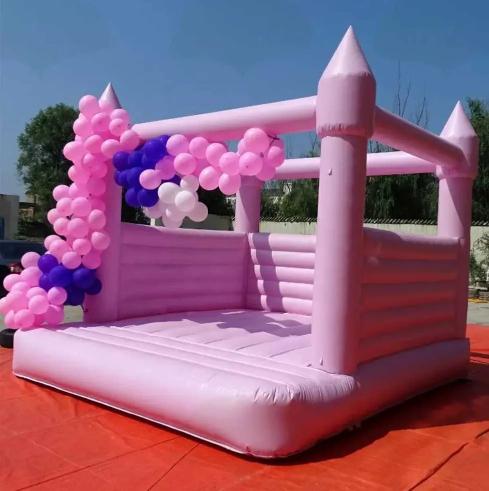 4.5x4.5m 15x15ft 3 Hot Pink Inflatable Bouncy Castle Circus Themed White Jumping Bounce House Bouncer Kids Disco Club For Wedding Birthday Party