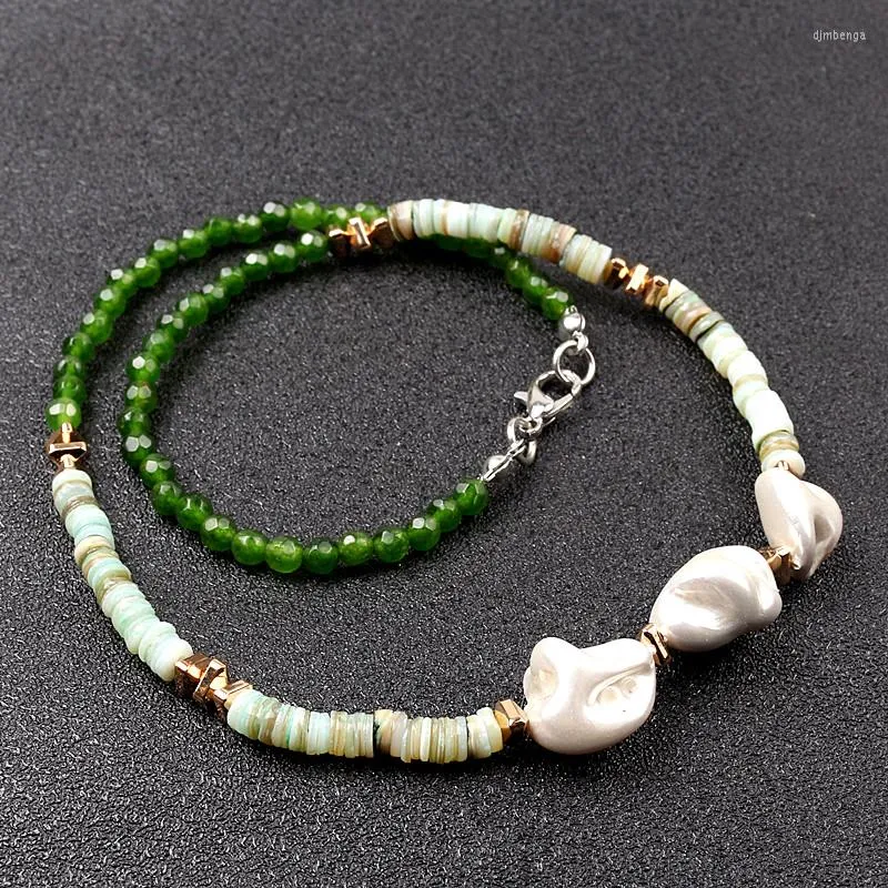 Choker Green Natural Stone Bead Handmade Shell Pearl Necklaces For Girls Women Jewelry