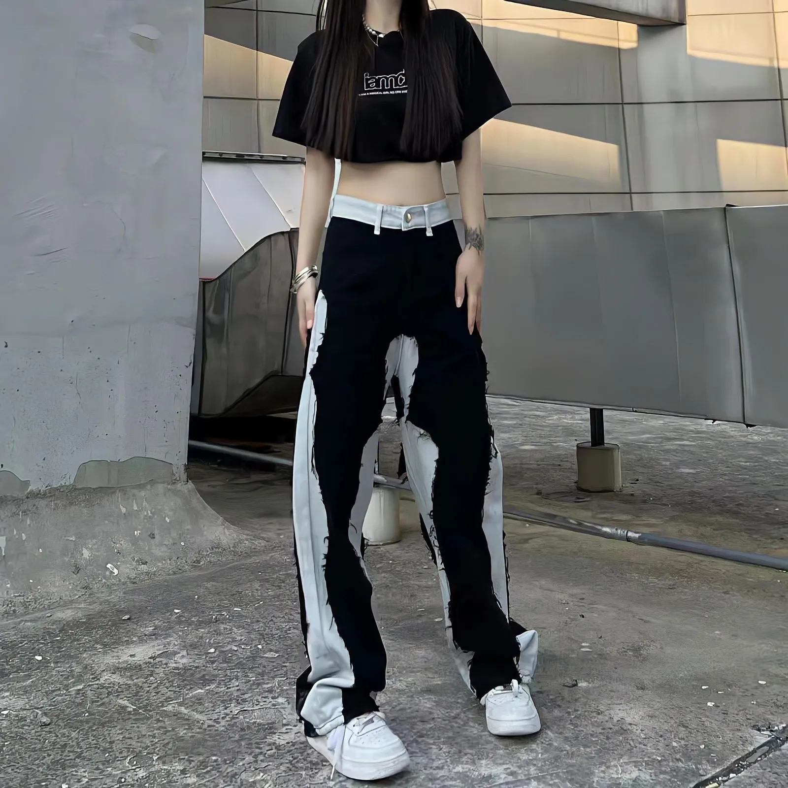 Jeans Da Donna Oversize Ins Jeans Neri Donna Estate Harajuku Y2k Streetwear Vita Alta Vintage Dritto Gamba Larga All Match Pantaloni Larghi Casual 230503 Da 25 25 DHgate
