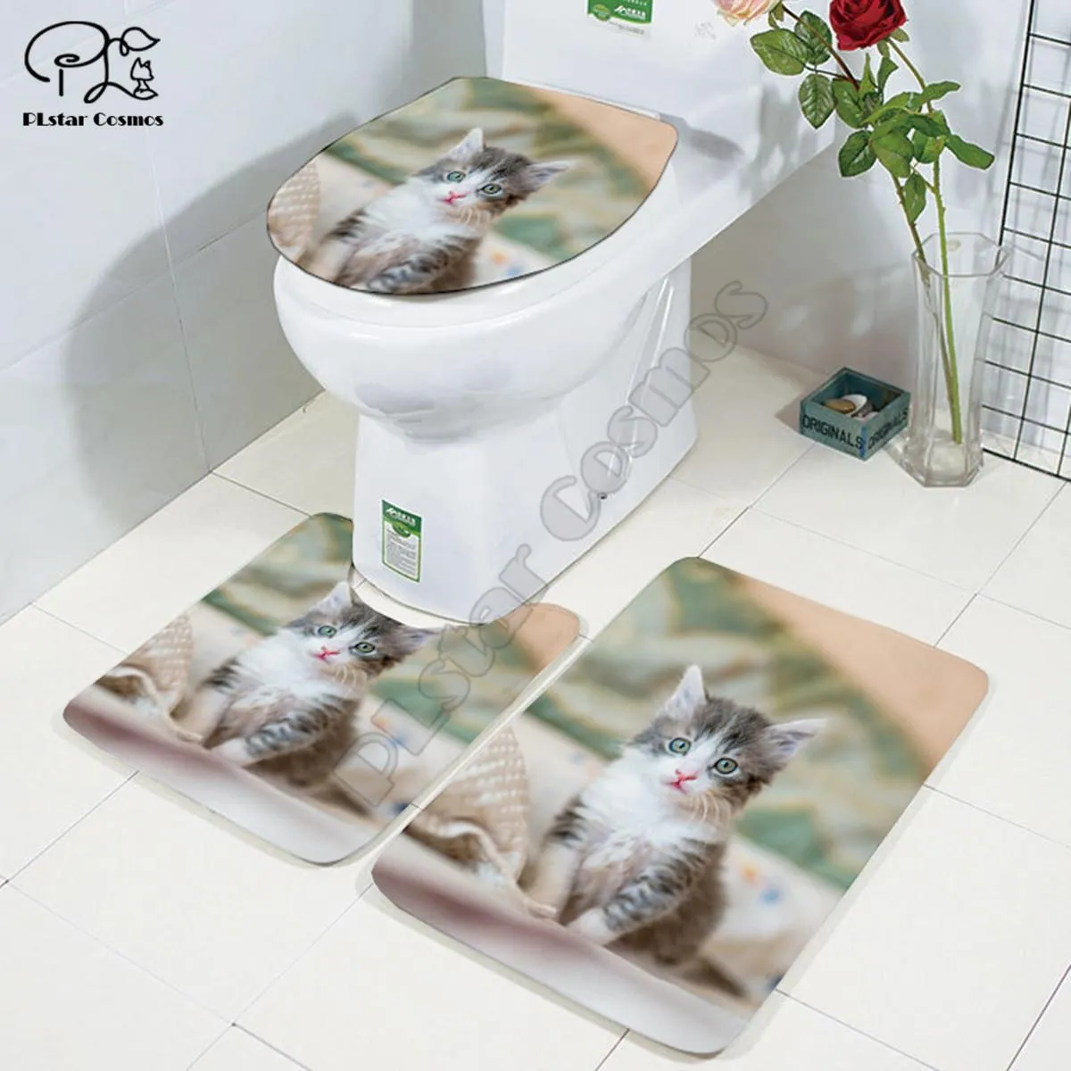 Covers Cute cat pattern Cartoon funny Stitch 3D printed Bathroom Pedestal Rug Lid Toilet Cover Bath Mat Set drop shipping style3