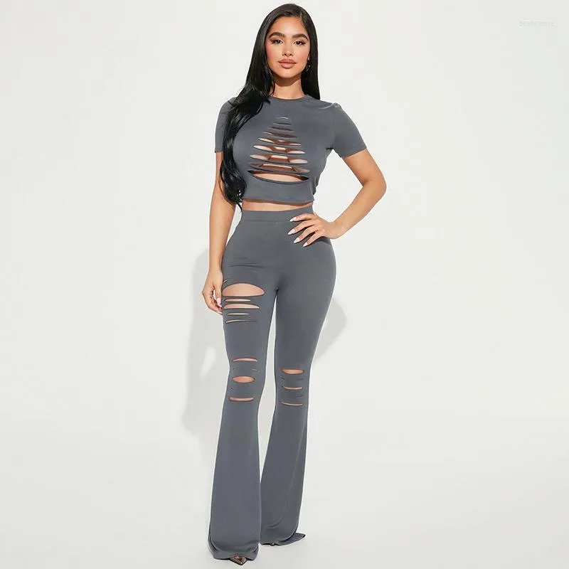 Tweedelige broek voor vrouwen uitgehold y2k streetwear pure kleur 2 set sexy mode trending product