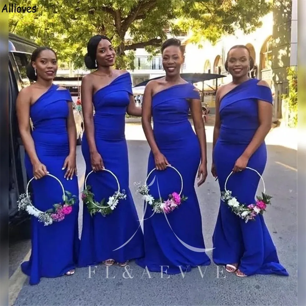 Royal Blue Mermaid Bridesmaid Dresses For African Girls One Shoulder Elegant Satin Women Long Formal Party Gowns Plus Size Maid Of Honor Wedding Guest Dress CL2228