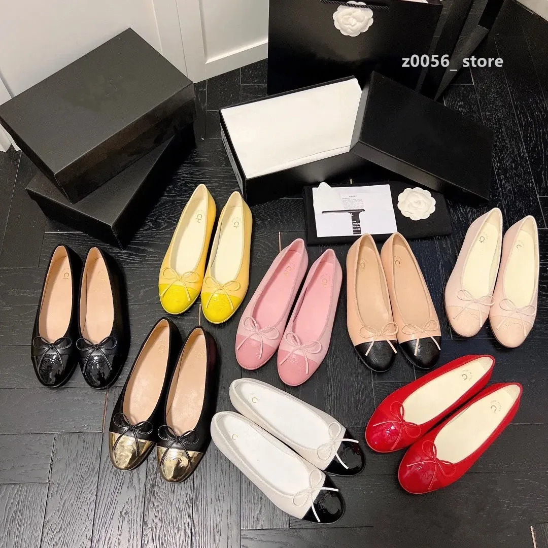 Paris Ballet Flats Klassieke Schoenen Dames Basic 2023 Leer Tweed Doek Twee Kleuren Splice Bow Ronde Balletschoen cc Mode Luxe merk designer Flats Damesschoenen Tories