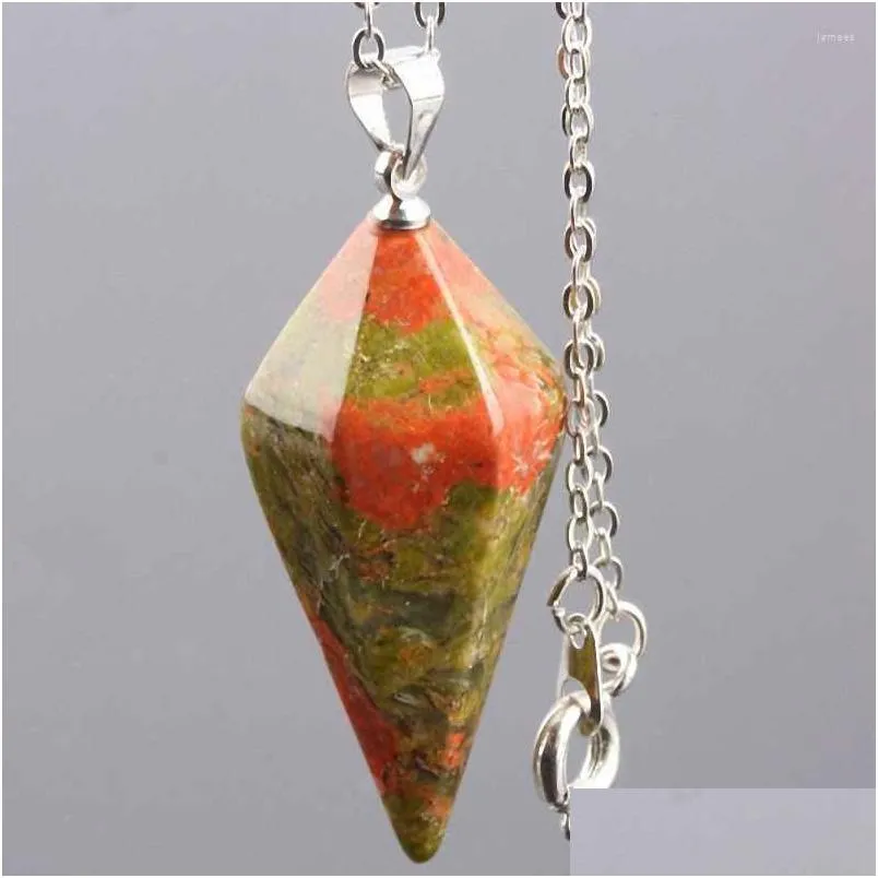 Pendant Necklaces Sunyik Unakite Healing Dowsing Chakra Reiki Faceted Pyramid Pendum With Chain For Women Men Drop Delivery J Dhgarden Dhfp5