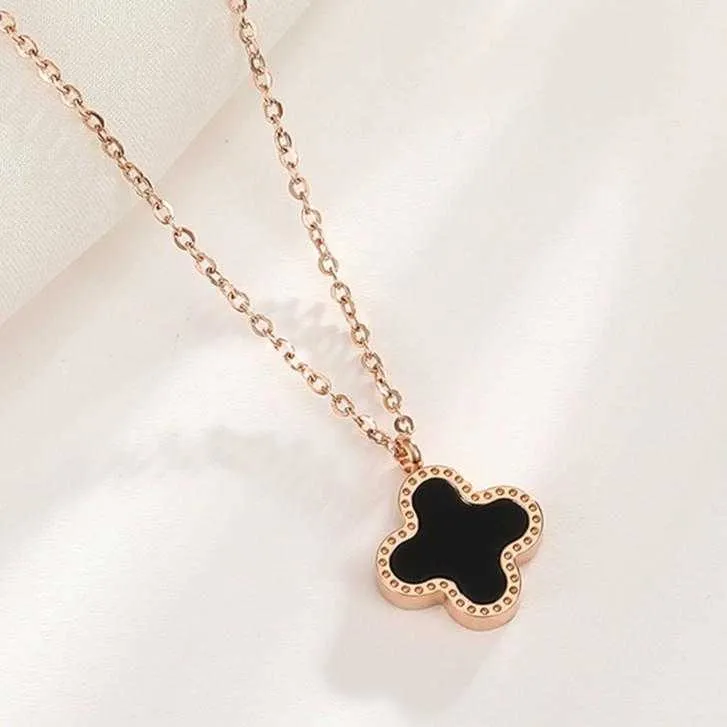 Black 4 leaf clover cheap necklace