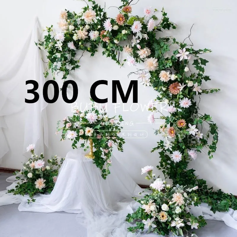 Decorative Flowers Artificial Green Plant Leaves Rattan Table Flag Flower Row Arrangement Wedding Decoration String Party Trailing