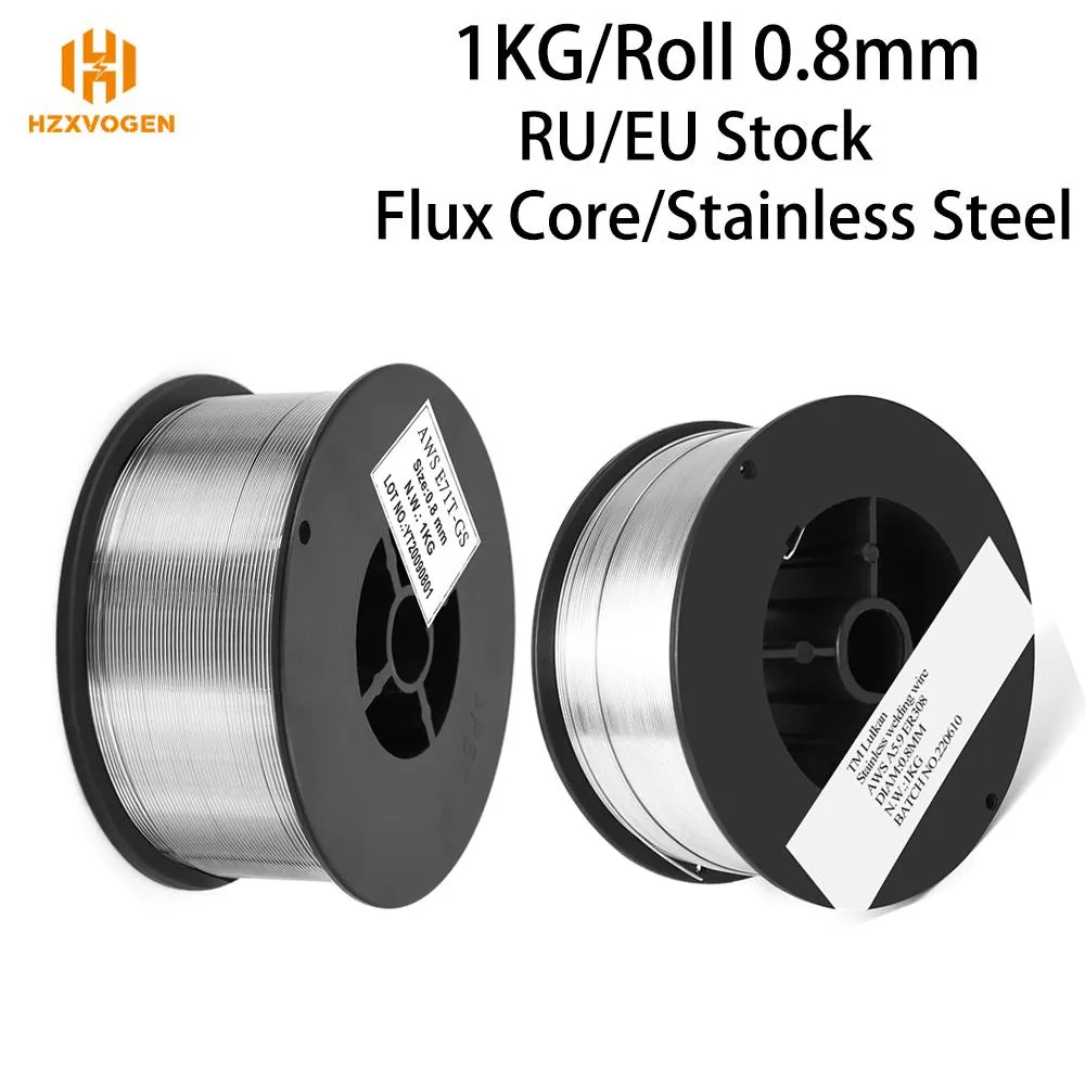 Draden HZXVOGEN Mig Drut Gass Drut ze stali nierdzewnej bezazowy E71TGS Flux Drut 0,8 мм 1,0 мм 1 ролик спавания Mig akcesoria