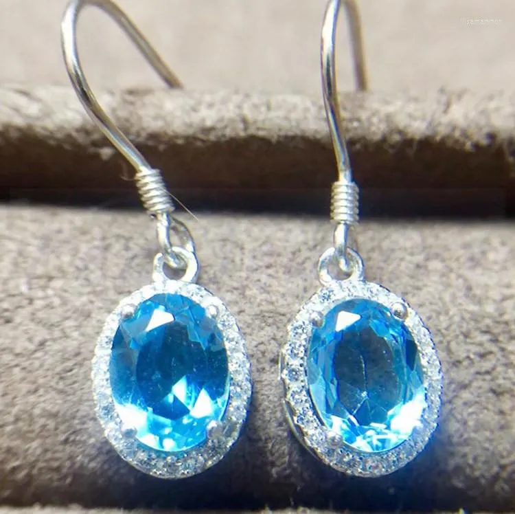 Dingle örhängen naturlig riktig blå topas dropp örhänge 6 8m 2,5ct 2st ädelsten 925 sterling silver fina smycken x219172