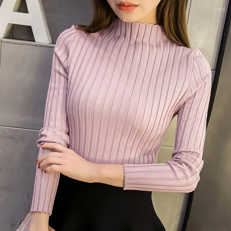 Kvinnors tröjor Autum Kvinnliga damer Långärmad Turtleneck Slim Montering Sticked Thin Sweater Top Femme Korean Pull Tight Casual Shirts H9