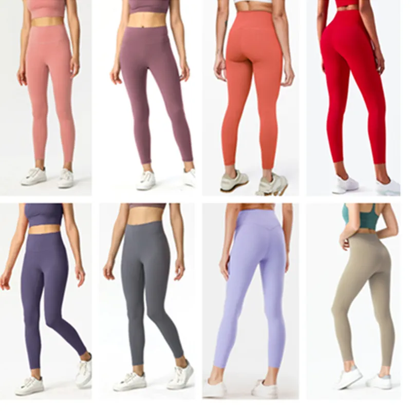 Yoga pour femmes Sports de couleur unie Taille haute pour femmes Pas de lignes gênantes Levage des hanches Collants de fitness nus pour femmes en plein air leggings