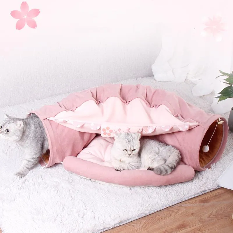 Esteiras pet gato túnel cama brinquedo interativo do jogo para furões coelho tubo de jogo dobrável com bola interior gatinho pet exercício túnel