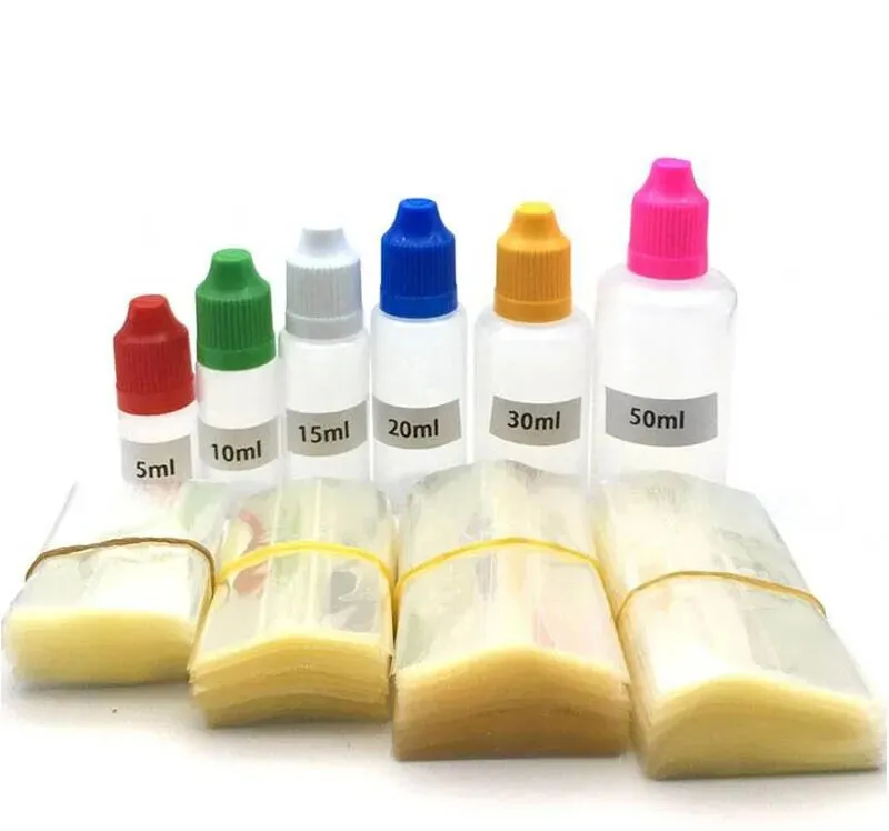 5 ml 10 ml 15 ml 20 ml 30 ml 50 ml film thermorétractable E bouteille liquide tube d'emballage en PVC transparent