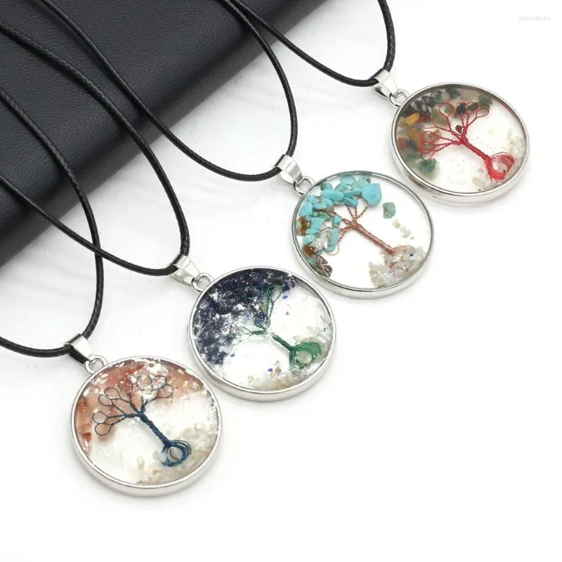 Pendant Necklaces Natural Agates Stone Round Transparent Tree Necklace Blue Turquoise Green Aventurine For Jewerly Party