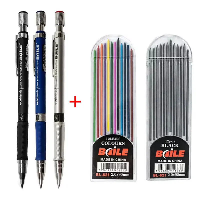 Markeringen 20 mm Mechanische potloden Set 2B Automatische student Graycolor Pencil Lads School Pens Supplies Office Kawaii Stationery 230503