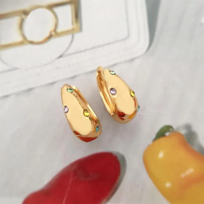 Hoop Earrings Arrivals Gorgeous Gold Color Multi Colored Stone Decorated Teardrop Shape Small Huggie For Women Girl Jewelry