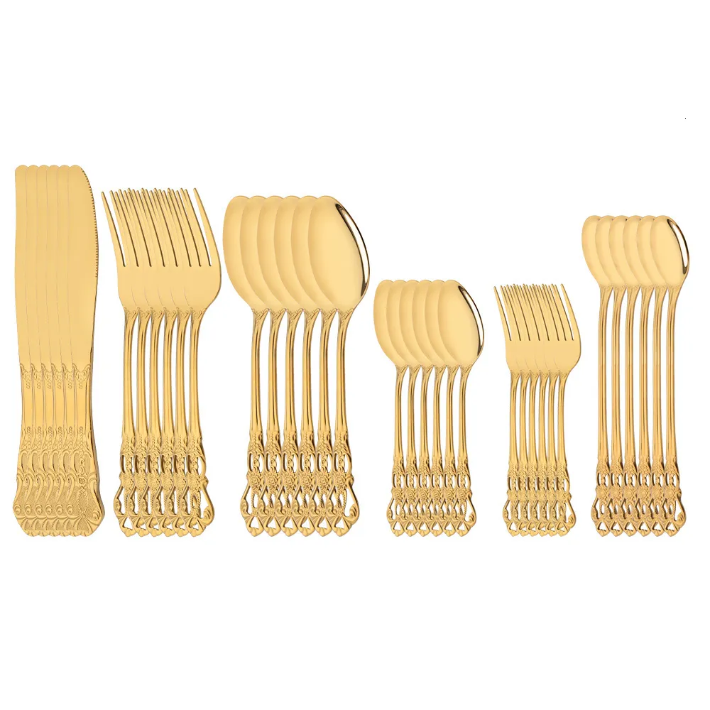 Geschirr-Sets 36 Teile / satz Edelstahl Royal Besteckset Goldgeschirr Westliches Essen Geschirr Messer Dessertgabel Löffel Eislöffel Besteck 230503