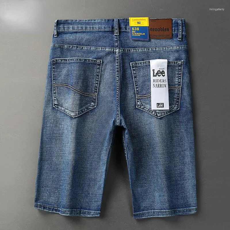 Mens Jeans 2023 Summer Thin Style Denim Shorts Mens Loose Straight Blue Stretch Five Point Pants Medium Breeches Tide