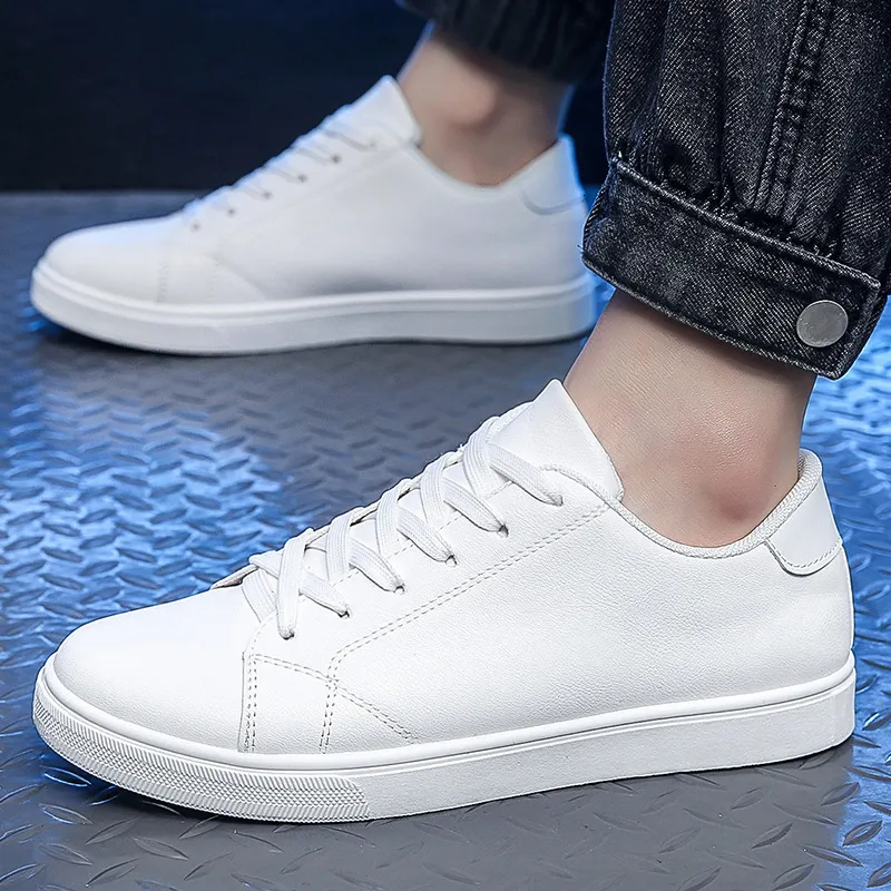 Dress Shoes White Sneakers Men Korean Trend Fashion Lace Up All match PU Leather Casual Comfortable Walking Board Chaussure Blanche 230503