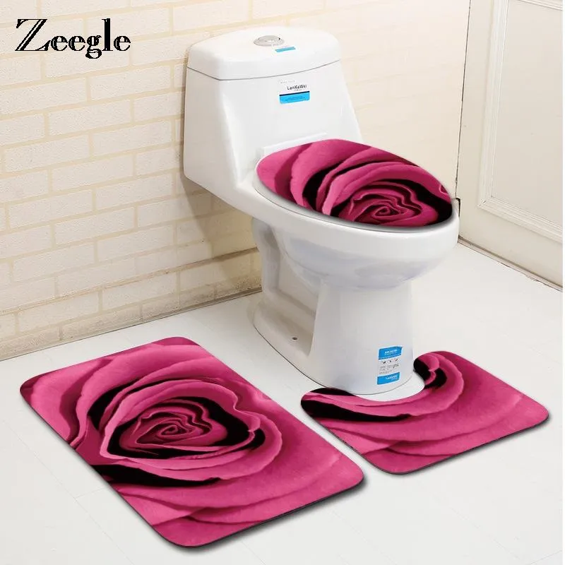 Tapis Zeegle – ensemble de tapis de bain à motif de fleurs, en microfibre, 3 pièces, tapis de salle de bain, de toilette antidérapant, ensemble de pieds de douche à Absorption