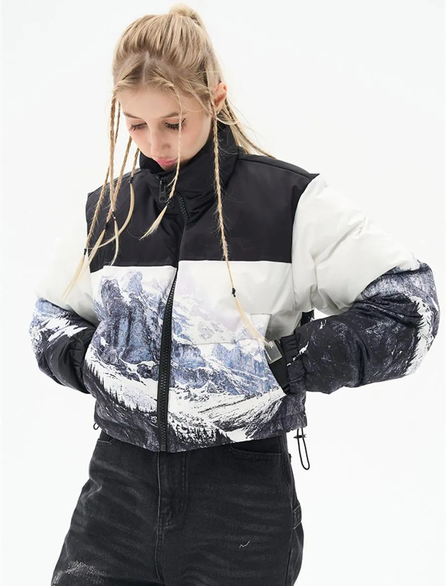パーカー冬のニューストリートカジュアルショートショートコート女性プリントパッチワークファッションスタンドカラーウォームパッド付きジャケットアウターY3259