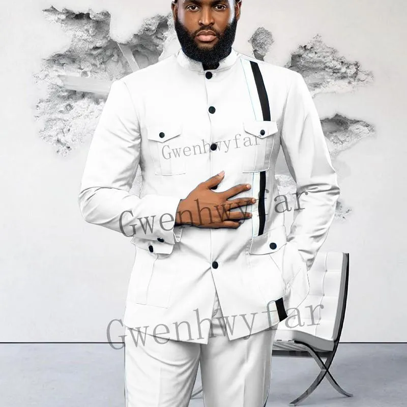 Gwenhwyfar Mode Zomer Witte Bruidegom Tuxedos Wedding Suits Voor Bruiloft 2 Stuk Mannen Blazers Slim Fit Kostuum Homme (jas + Broek)