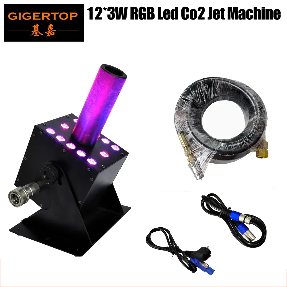 وصول جديد LED Machine CO2 Jet Machine 12 × 3W RGB خلط Multi Angle Stage LED CO2 Machine 110V/240V DMX Control اضبط الغاز طائرة TP-T21