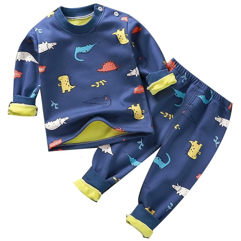 Schlafanzug Kinder Thermo Unterwäsche Anzug Plus Samt Verdickung Pyjama Set Baby Jungen Mädchen Herbst Winter Warme Hauskleidung Nachtwäsche 230503