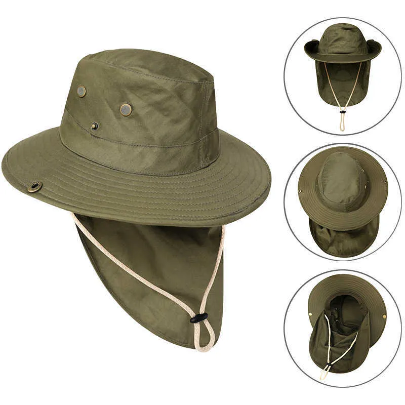 Cappelli da esterno Cappello da pescatore per donna Uomo Cappello estivo Boonie con patta sul collo Protezione UV esterna Cappelli da sole Cappellini da pesca a tesa larga J230502