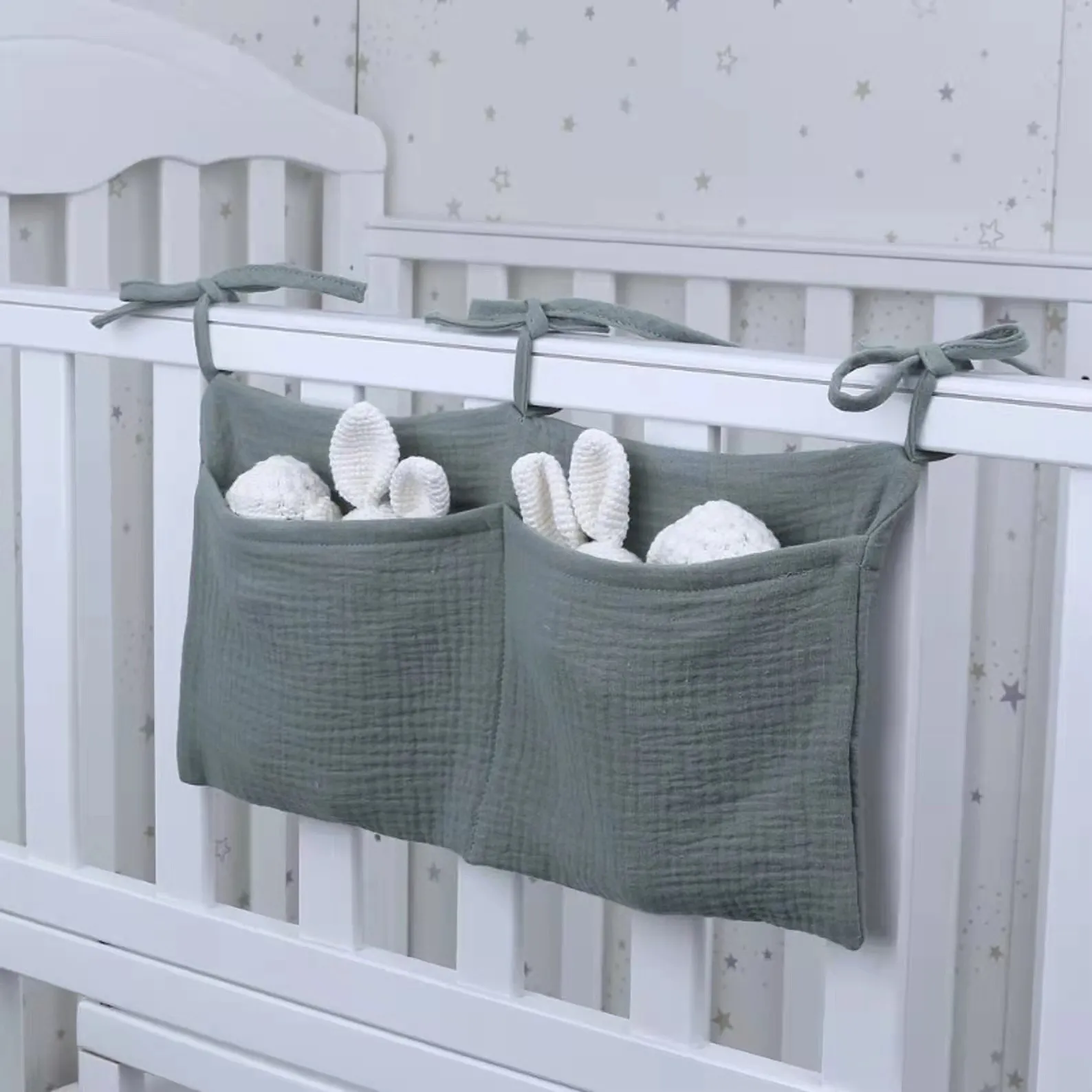 European och amerikansk dubbellager Pure Cotton Baby Bedside Storage Bag dubbelfickor Baby barnvagn hängande väska, tryckt babyflaska hängande väska DH035