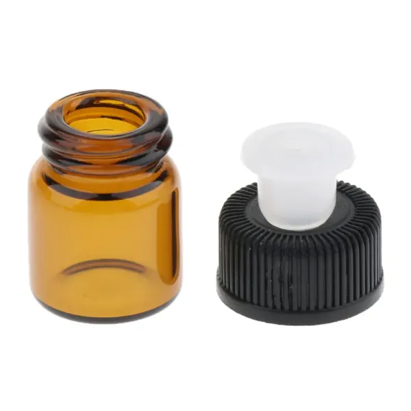 100 Packs Small  Oil Bottle Perfume Bottle Amber Glass Vials with Plug and Caps Retail Box