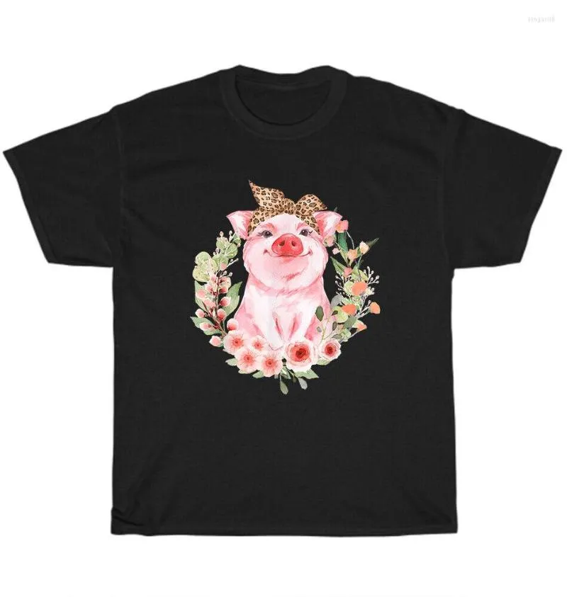 T-shirts pour hommes T-shirts pour hommes Cochon avec bandeau léopard Fleur Cochons Animal de ferme Chemise en coton à col rond pour hommes T-shirts à manches courtes décontractés Tops Harajuku Streetwear