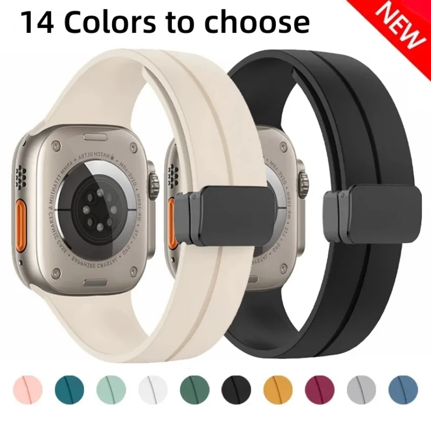 Cinturino in caucciù 14 colori per Apple watch ultra band 49mm 44mm 45mm 41mm 40mm 42mm 38mm 45 mm Bracciale magnetico in silicone iWatch Serie 8 se 7 6 5 3