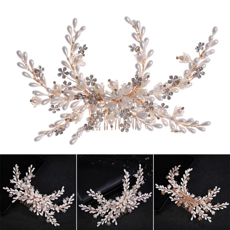 Pearl Wedding Hair Comb Tiaras For Women Crystal Bead Alloy Hairpin Girls Prom Hair Clips Charm Bridal Hair Jewelry