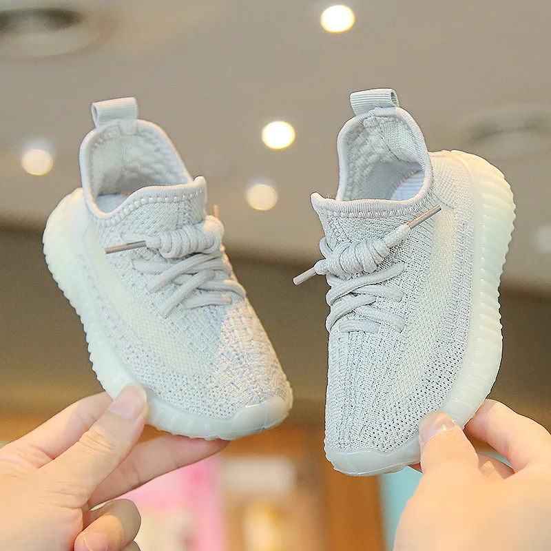Kids Breathable Knitted Mesh Sneakers Casual Shoes Soft Soled Baby Walking Shoes for Spring Autumn 2024 Grey Size 21 35
