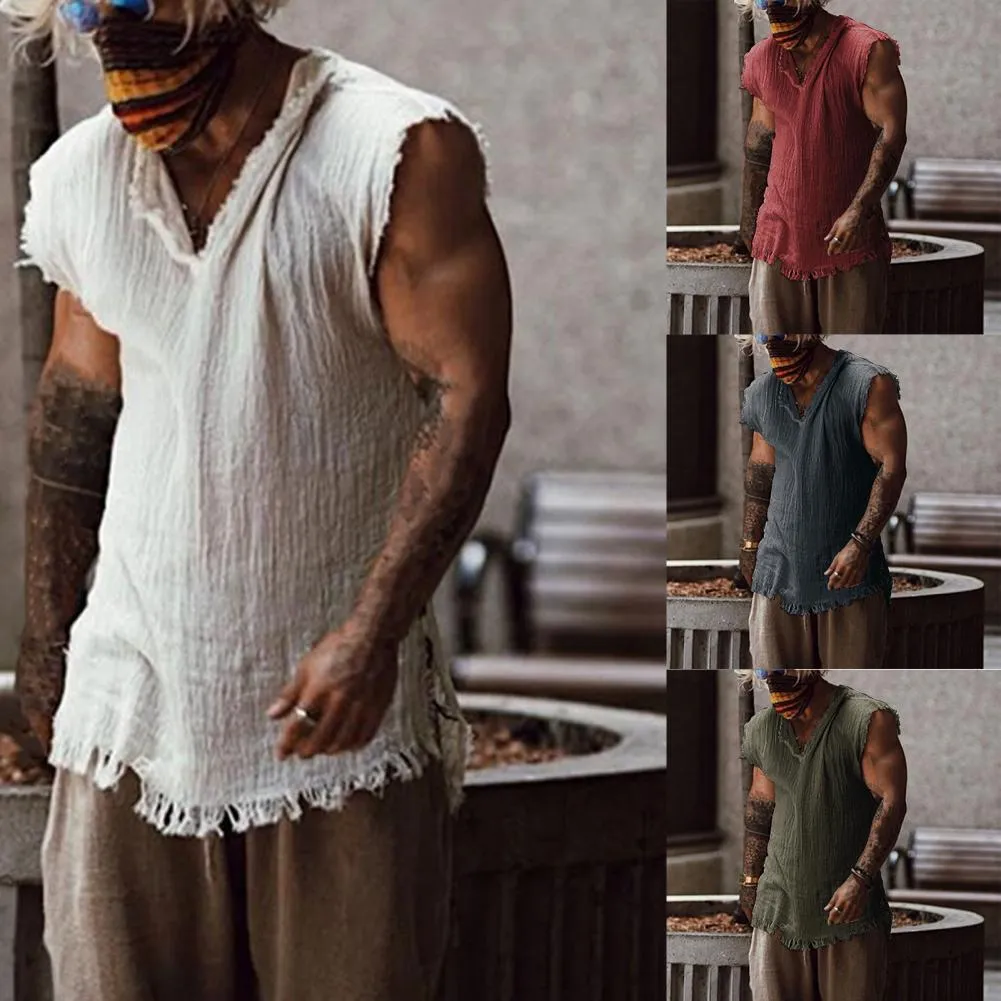 Mens Tank Tops Vest Solid Color Casual Leisure individuell gammal stil Löst typ Rippad kant V Neck ärmlösa Top Daily Clothes 230504