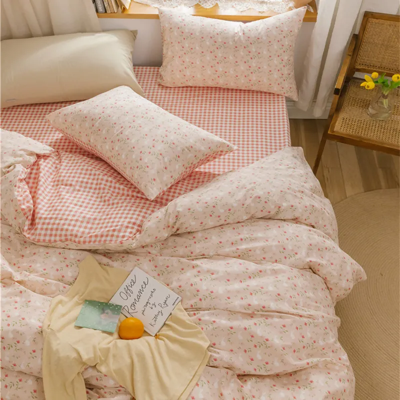 Beautiful Floral Printed Cot Bed Duvet Set 100 Cotton Four Pieces