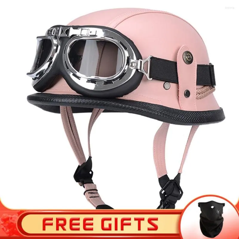 Casques de moto hommes femmes Capacete JYT Vintage demi-visage casque en cuir PU ouvert rétro moto Scooter équitation Jet Casco