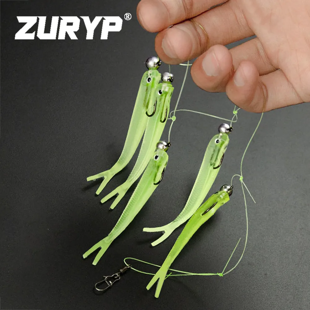 Betar lockar Zuryp Soft Lure Cluster Fishing Hook Head Pesca T Tail Wobbler Metal Bass Leurre Tackle Swim Cast en uppsättning betar 230504