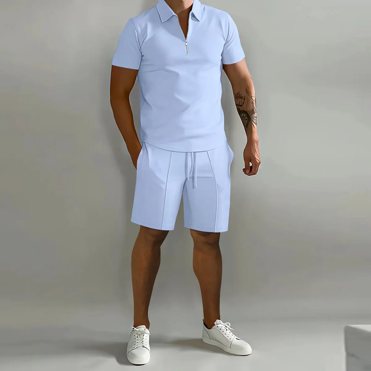 Mens Tracksuits Summer short sleeve Thin Polo ShirtSport Shorts 2 Piece Tracksuit Suit Men Solid Set Casual Jogging Sportswear 230503