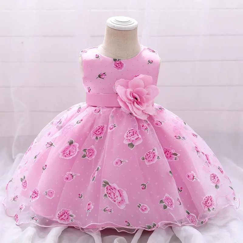 Fille Robes Année Robe De Noël Blanc Bébé Pour Les Filles De Mariage Anniversaire Imprimer Fleur Toddler Robe De Baptême Enfants Vêtements