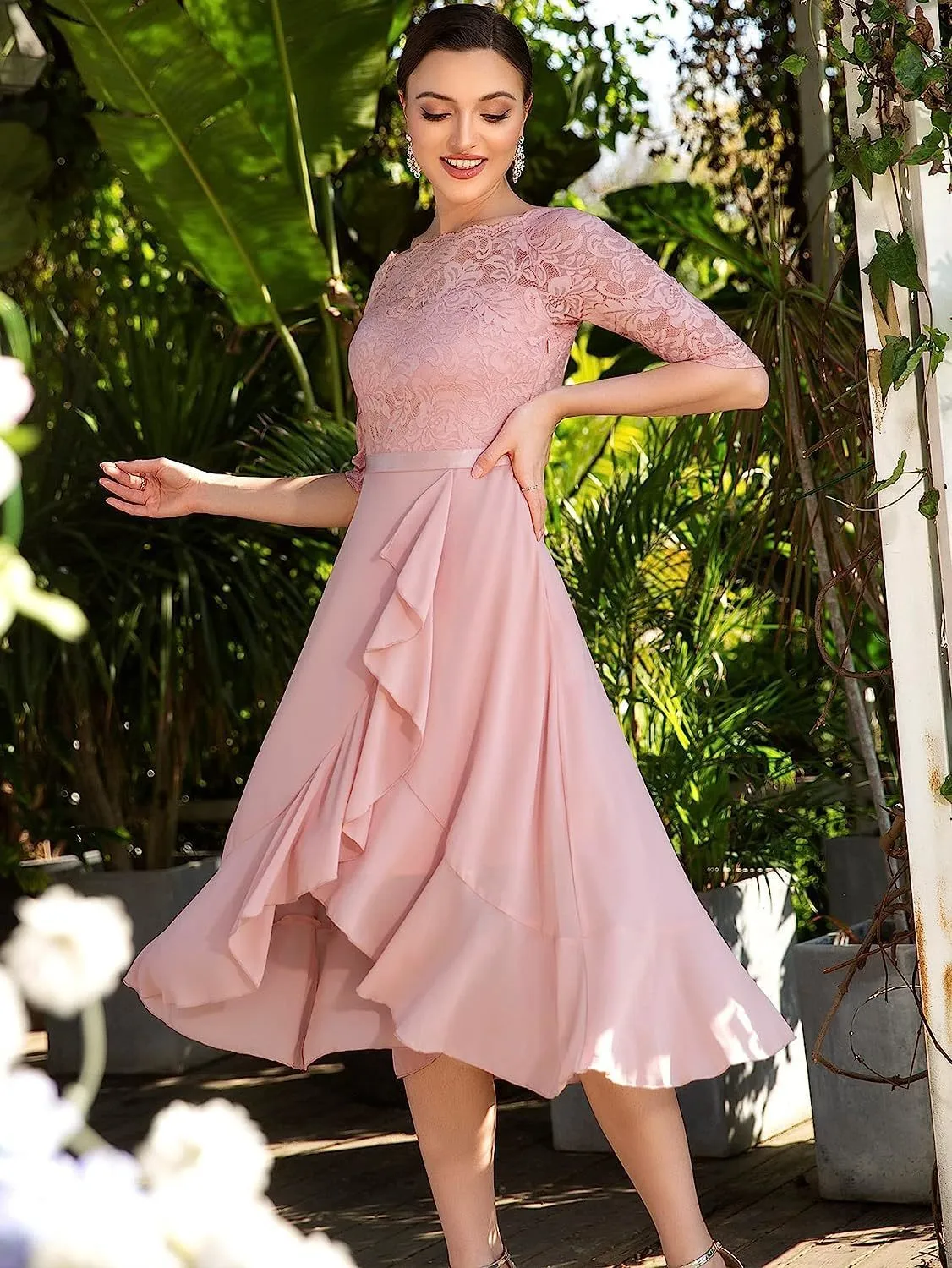 Women's Knee-Length Empire Waist Off the Shoulder Lace Patchwork Chiffon Dress with Seven-Point Sleeves from Dhgate Urban Sexy Dresses - price 105.18 Women's Knee-Length Empire Waist Off the Shoulder Lace Patchwork Chiffon Dress with Seven-Point Sleeves from Dhgate Urban Sexy Dresses - price 105.18