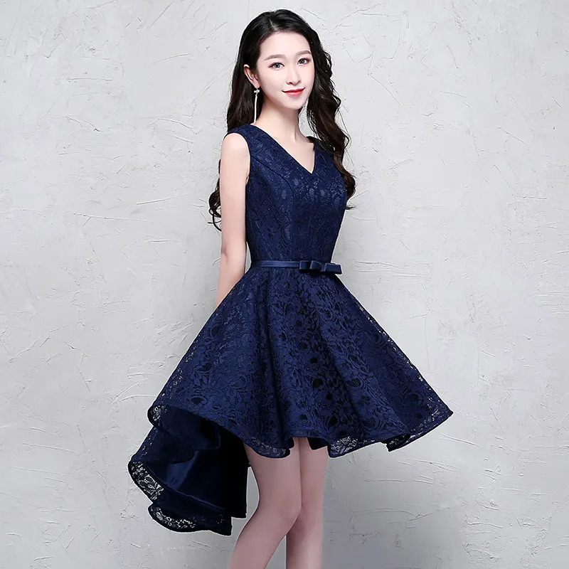 Party Dresses short Prom Dress v neck lace Hi low Vestidos Elegant Evening party Dresses 230504