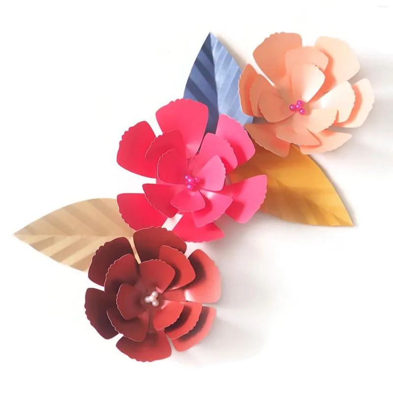 Dekorativa blommor diy konstgjorda fleurs artificielles bakgrund jätte papper 3 st lämnar bröllopsfest dekor glitterad